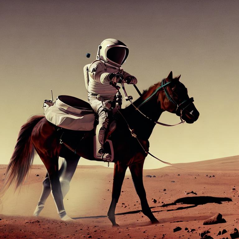 astronaut riding horse on mars